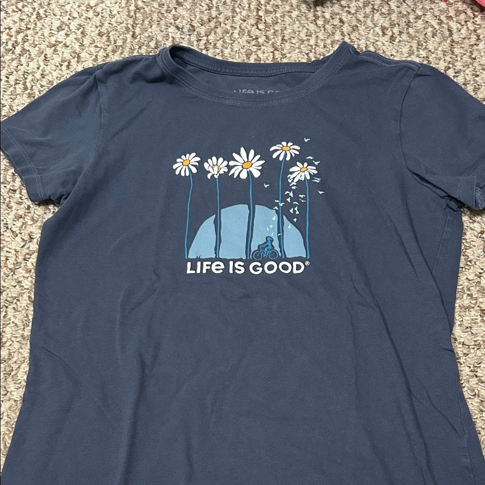 Life Is Good Kids T-Shirt with Daisy and Bicycle Design